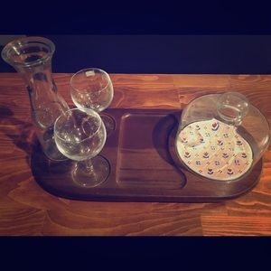 Vintage Luminarc Wine Glass, Carafe, and Platter